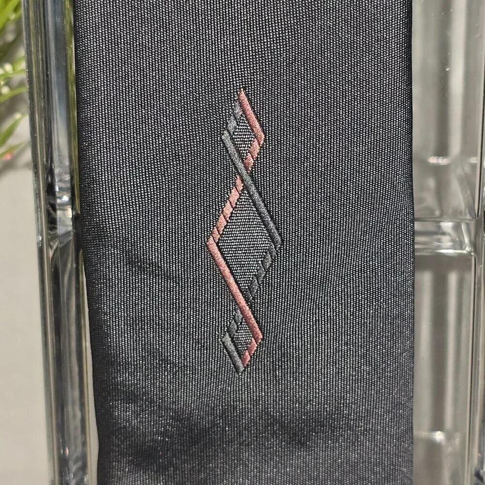 ELAAN MENS TIE BLACK GRAY WITH PINK DIAMOND EMBROIDERED DESIGN